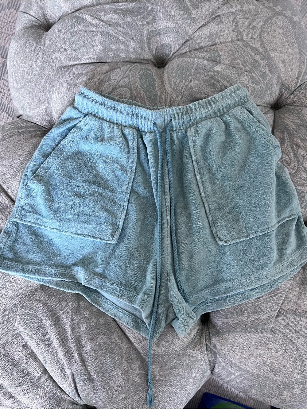 Zara Light Blue Terry Drawstring Athletic Shorts